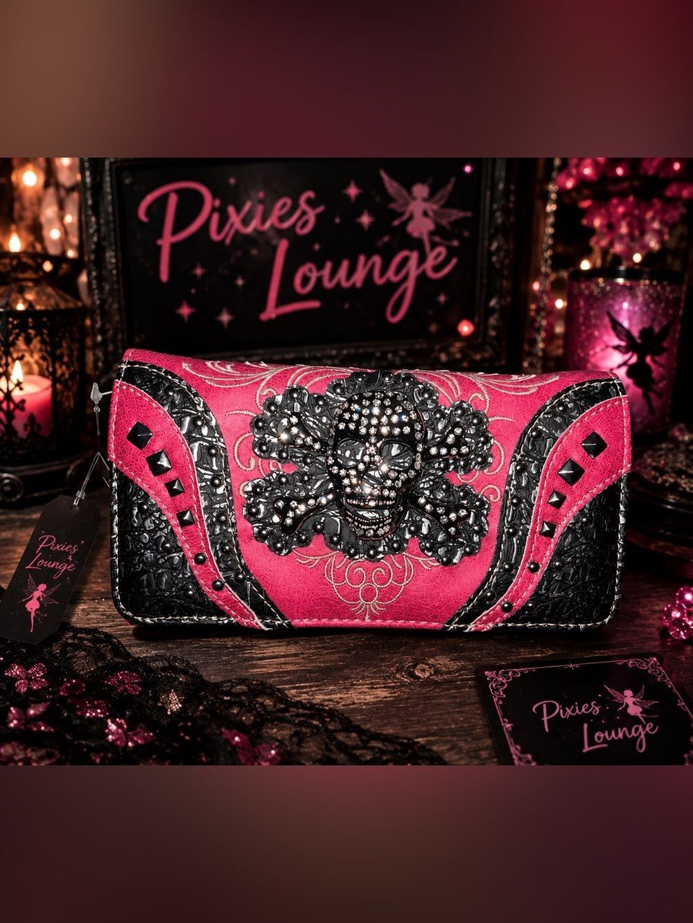 Hot Pink 3D Rhinestone Skull Wallet